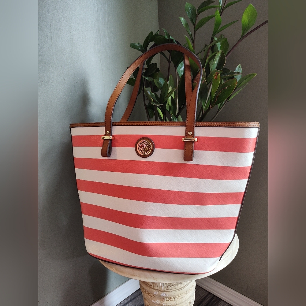 Anne Klein Large Coral Striped Tote/Purse